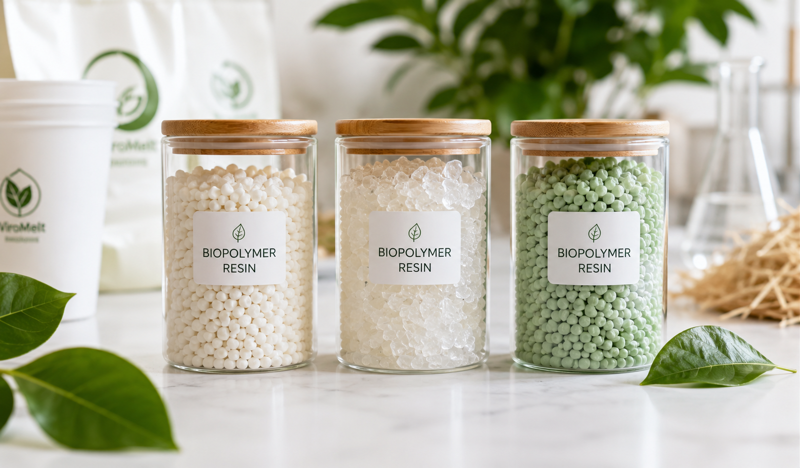 ViroMelt biopolymer resin — the validated material inputs converted into finished products.