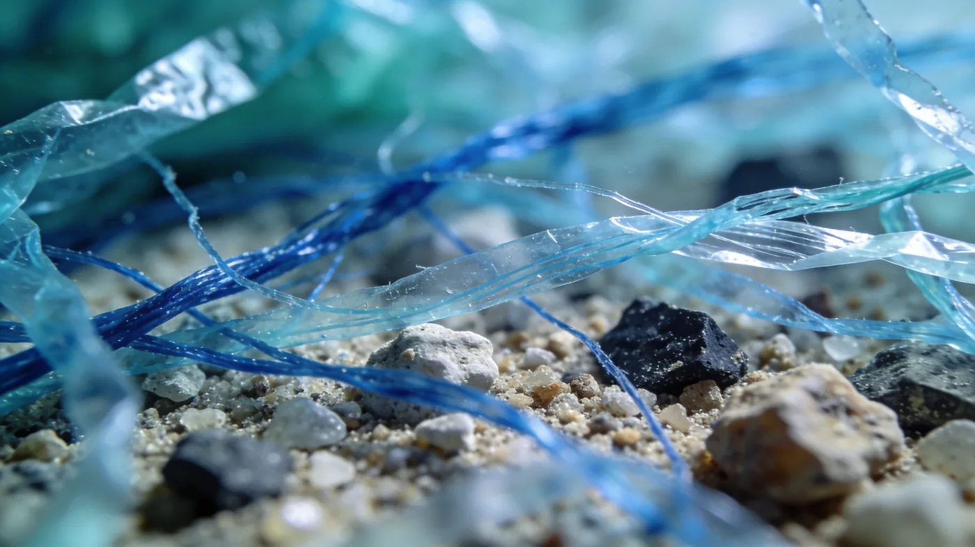 Microplastic fibres on sand