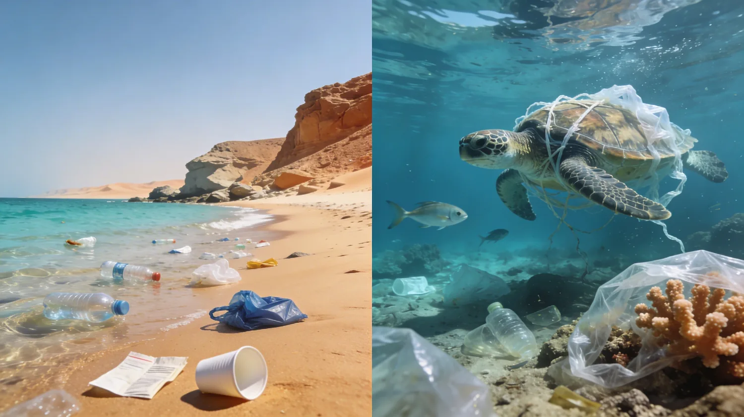 Plastic pollution on an Omani beach